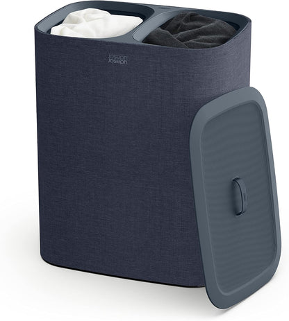Tota 90 liter/23.8 gallon Laundry Hamper Separation Basket with lid, 2 Removable Washing Bags with Handles - Ecru