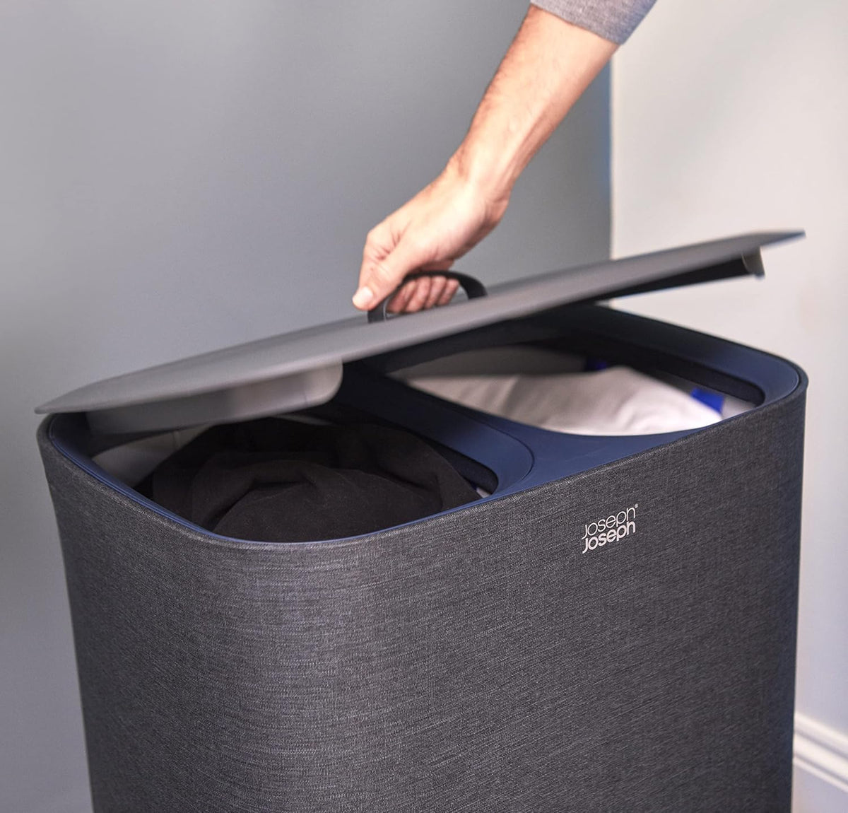 Tota 90 liter/23.8 gallon Laundry Hamper Separation Basket with lid, 2 Removable Washing Bags with Handles - Ecru