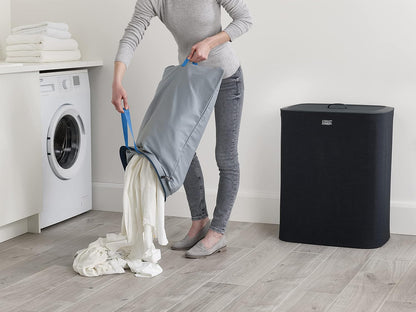 Tota 90 liter/23.8 gallon Laundry Hamper Separation Basket with lid, 2 Removable Washing Bags with Handles - Ecru