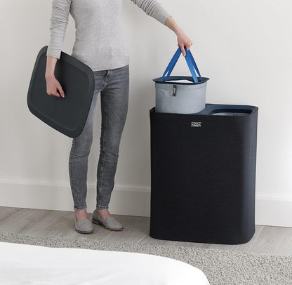 Tota 90 liter/23.8 gallon Laundry Hamper Separation Basket with lid, 2 Removable Washing Bags with Handles - Ecru