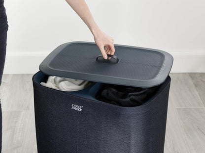 Tota 90 liter/23.8 gallon Laundry Hamper Separation Basket with lid, 2 Removable Washing Bags with Handles - Ecru