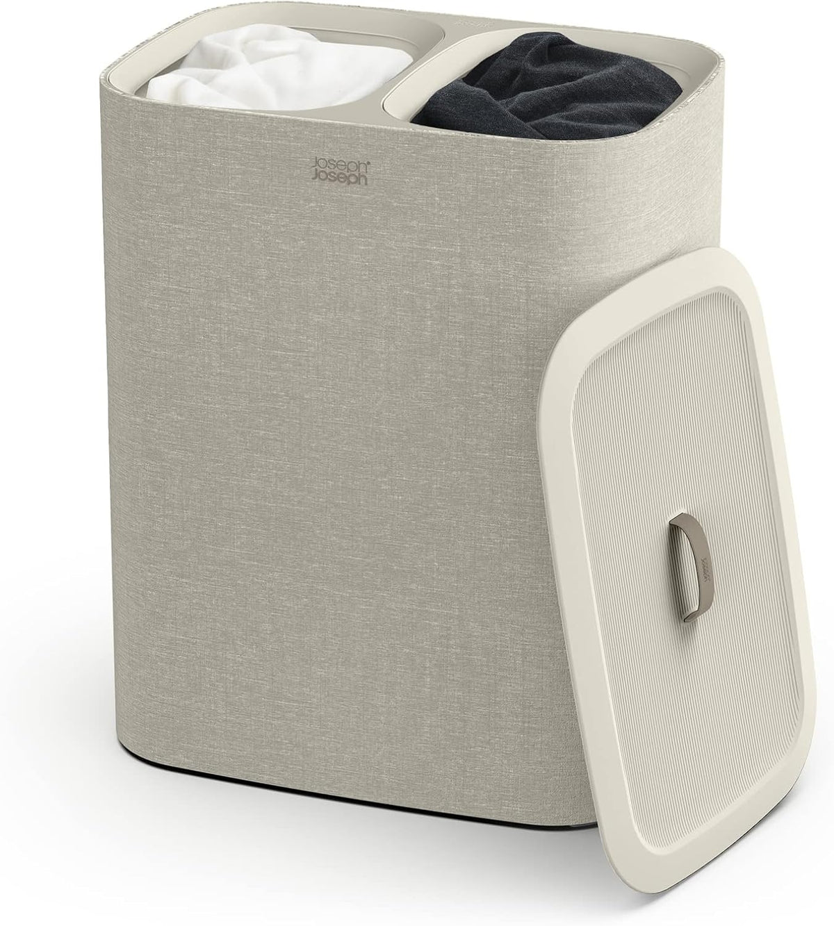 Tota 90 liter/23.8 gallon Laundry Hamper Separation Basket with lid, 2 Removable Washing Bags with Handles - Ecru