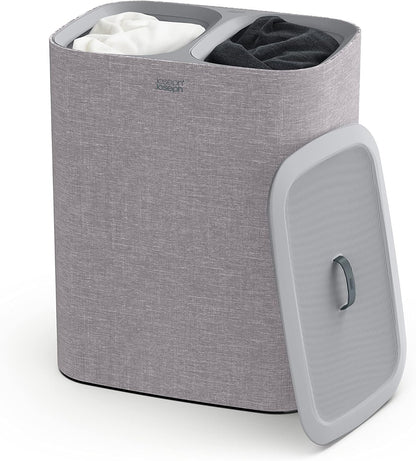Tota 90 liter/23.8 gallon Laundry Hamper Separation Basket with lid, 2 Removable Washing Bags with Handles - Ecru