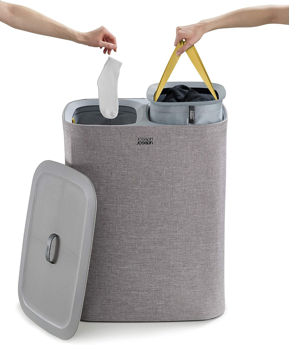Tota 90 liter/23.8 gallon Laundry Hamper Separation Basket with lid, 2 Removable Washing Bags with Handles - Ecru