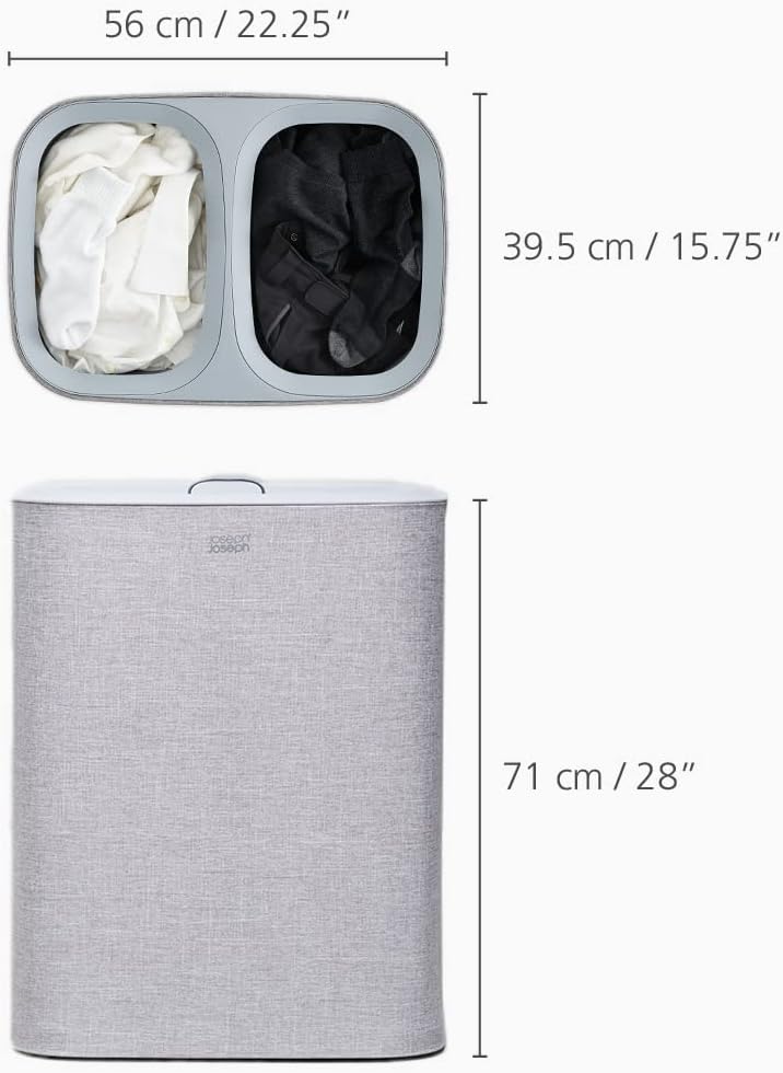 Tota 90 liter/23.8 gallon Laundry Hamper Separation Basket with lid, 2 Removable Washing Bags with Handles - Ecru