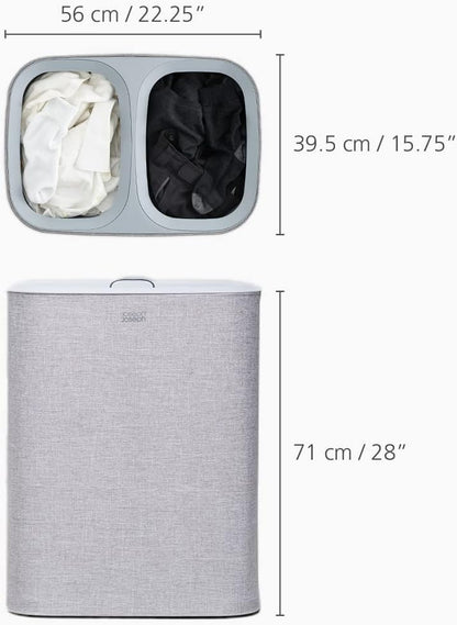 Tota 90 liter/23.8 gallon Laundry Hamper Separation Basket with lid, 2 Removable Washing Bags with Handles - Ecru