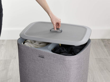 Tota 90 liter/23.8 gallon Laundry Hamper Separation Basket with lid, 2 Removable Washing Bags with Handles - Ecru