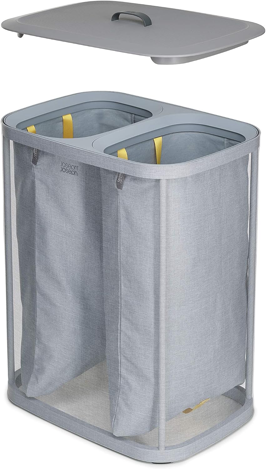 Tota 90 liter/23.8 gallon Laundry Hamper Separation Basket with lid, 2 Removable Washing Bags with Handles - Ecru