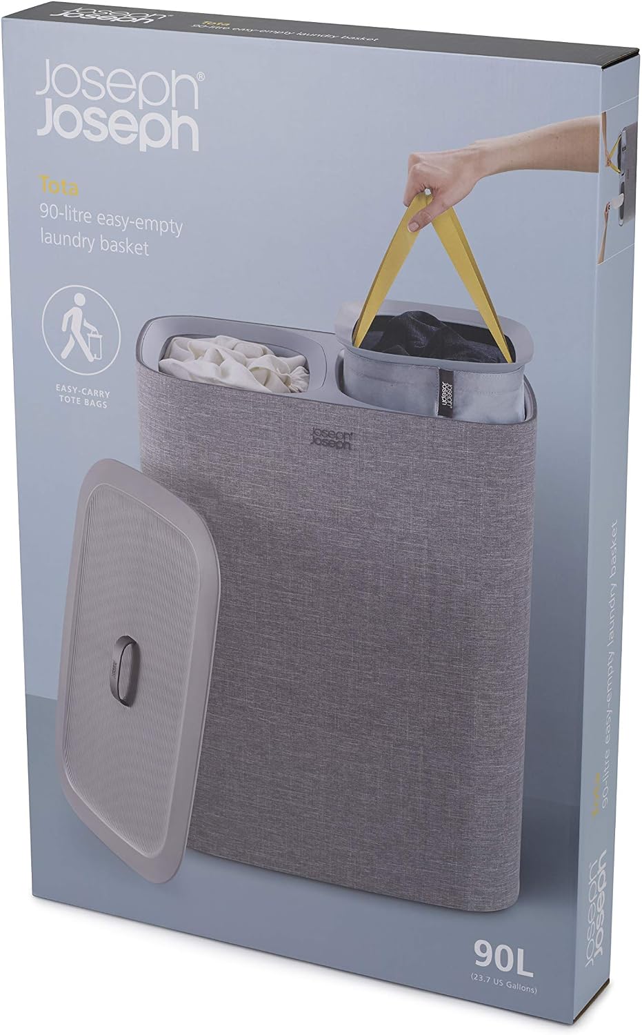 Tota 90 liter/23.8 gallon Laundry Hamper Separation Basket with lid, 2 Removable Washing Bags with Handles - Ecru
