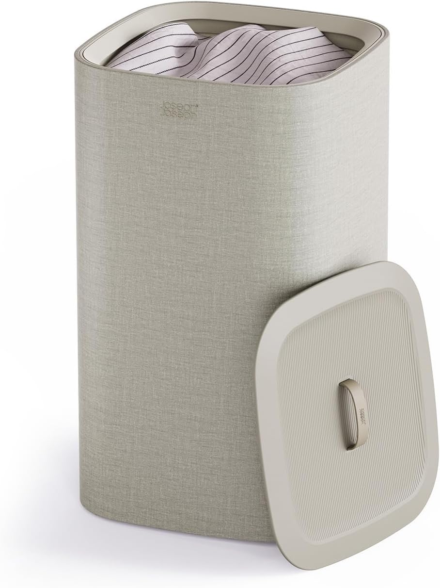 Tota 90 liter/23.8 gallon Laundry Hamper Separation Basket with lid, 2 Removable Washing Bags with Handles - Ecru