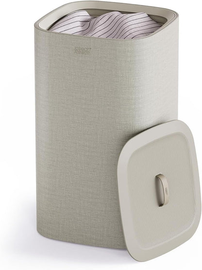 Tota 90 liter/23.8 gallon Laundry Hamper Separation Basket with lid, 2 Removable Washing Bags with Handles - Ecru