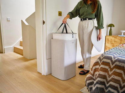 Tota 90 liter/23.8 gallon Laundry Hamper Separation Basket with lid, 2 Removable Washing Bags with Handles - Ecru