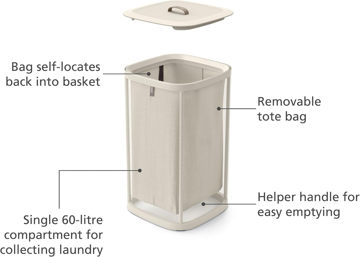 Tota 90 liter/23.8 gallon Laundry Hamper Separation Basket with lid, 2 Removable Washing Bags with Handles - Ecru