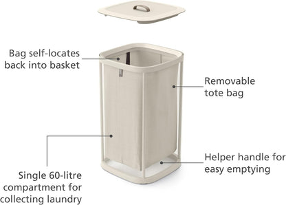 Tota 90 liter/23.8 gallon Laundry Hamper Separation Basket with lid, 2 Removable Washing Bags with Handles - Ecru
