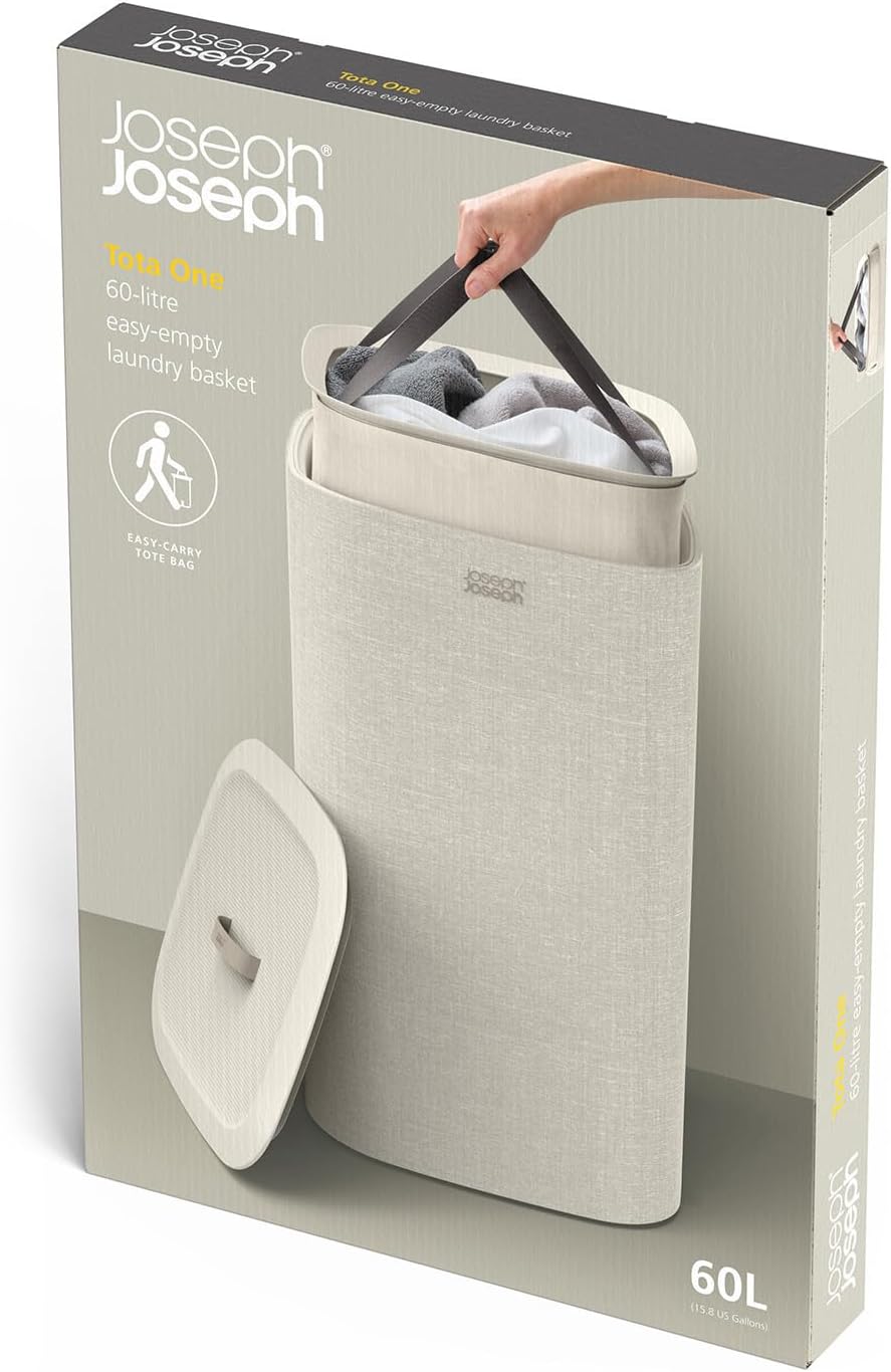 Tota 90 liter/23.8 gallon Laundry Hamper Separation Basket with lid, 2 Removable Washing Bags with Handles - Ecru