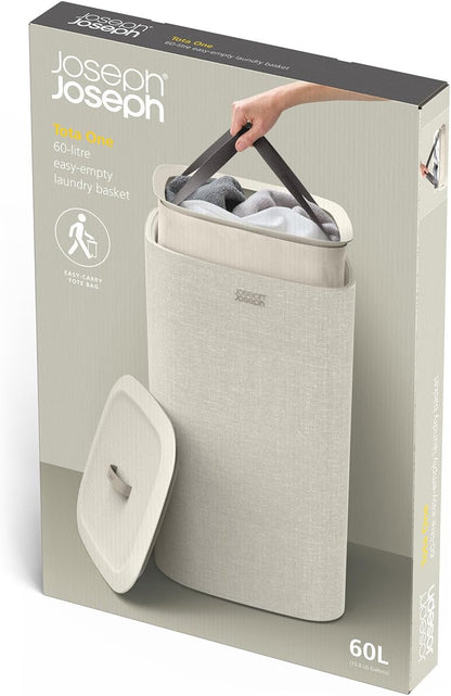 Tota 90 liter/23.8 gallon Laundry Hamper Separation Basket with lid, 2 Removable Washing Bags with Handles - Ecru