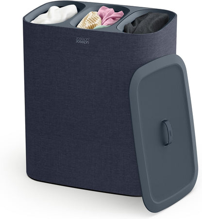 Tota 90 liter/23.8 gallon Laundry Hamper Separation Basket with lid, 2 Removable Washing Bags with Handles - Ecru
