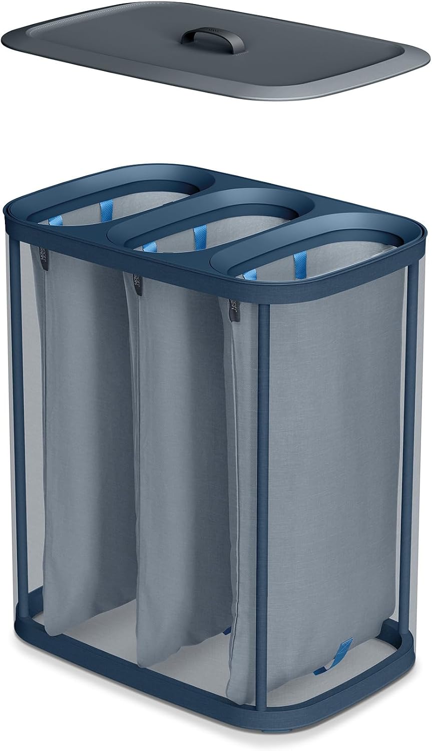 Tota 90 liter/23.8 gallon Laundry Hamper Separation Basket with lid, 2 Removable Washing Bags with Handles - Ecru