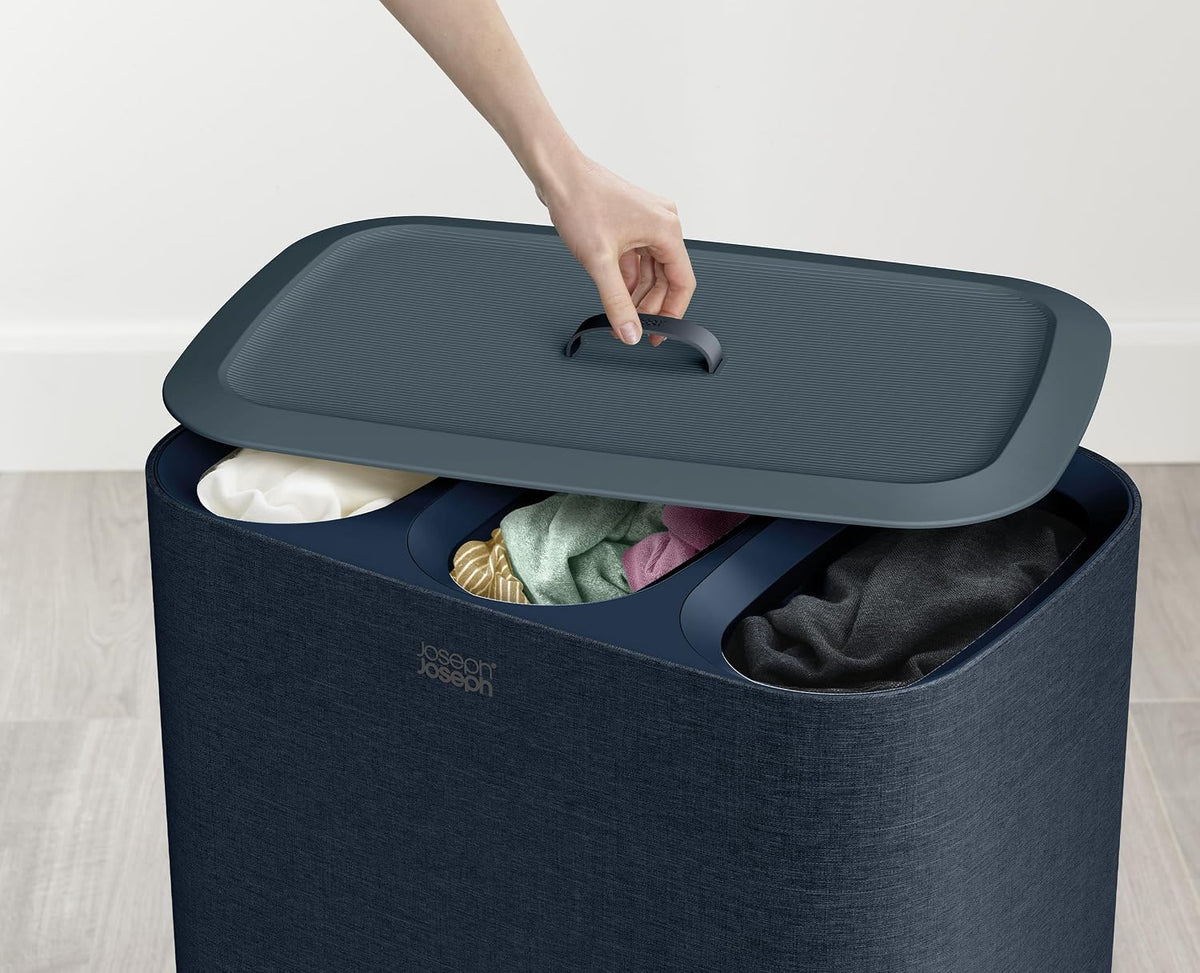 Tota 90 liter/23.8 gallon Laundry Hamper Separation Basket with lid, 2 Removable Washing Bags with Handles - Ecru