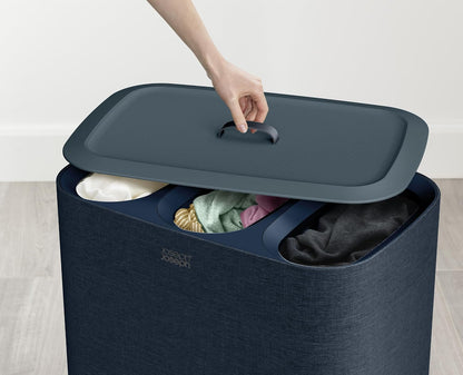 Tota 90 liter/23.8 gallon Laundry Hamper Separation Basket with lid, 2 Removable Washing Bags with Handles - Ecru