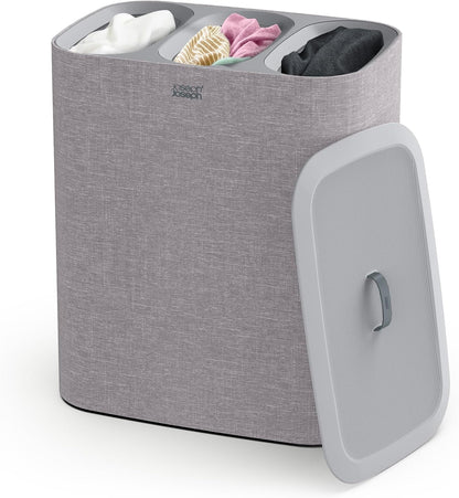 Tota 90 liter/23.8 gallon Laundry Hamper Separation Basket with lid, 2 Removable Washing Bags with Handles - Ecru