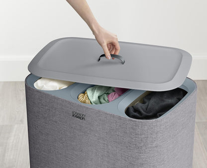 Tota 90 liter/23.8 gallon Laundry Hamper Separation Basket with lid, 2 Removable Washing Bags with Handles - Ecru