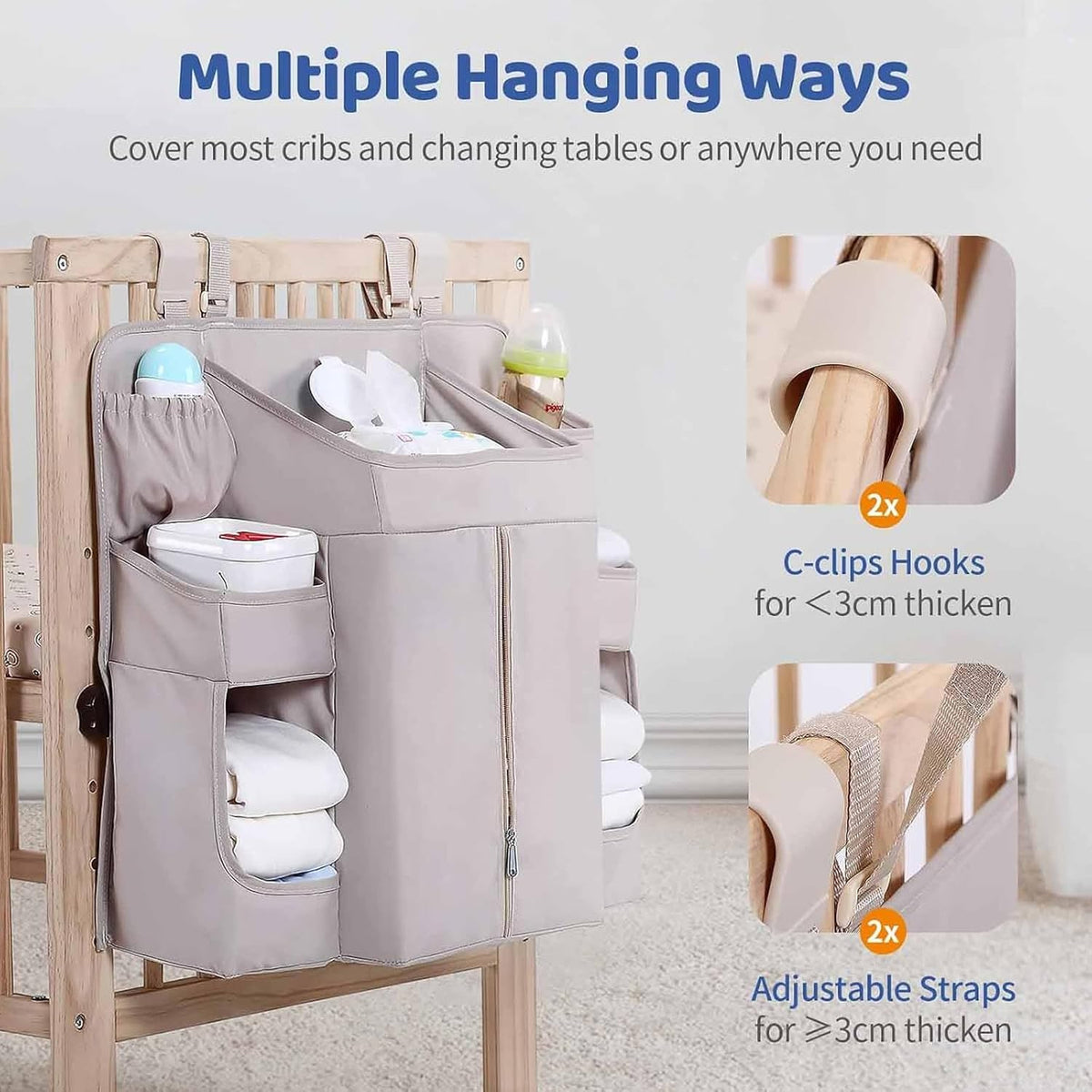 Diaper Organizer for Cribs And Changing Table, Hanging Diaper Caddy With Adjustable Straps Multiple Layer Baby Bed Diaper Stacker Organizer For Toy Diapers Essential
