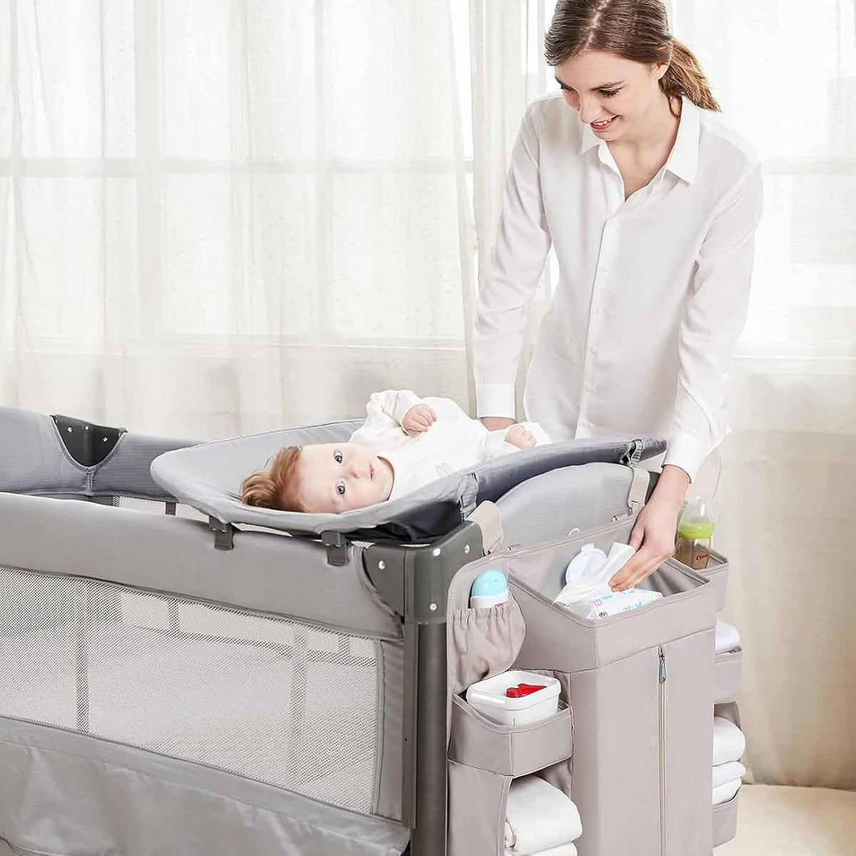 Diaper Organizer for Cribs And Changing Table, Hanging Diaper Caddy With Adjustable Straps Multiple Layer Baby Bed Diaper Stacker Organizer For Toy Diapers Essential