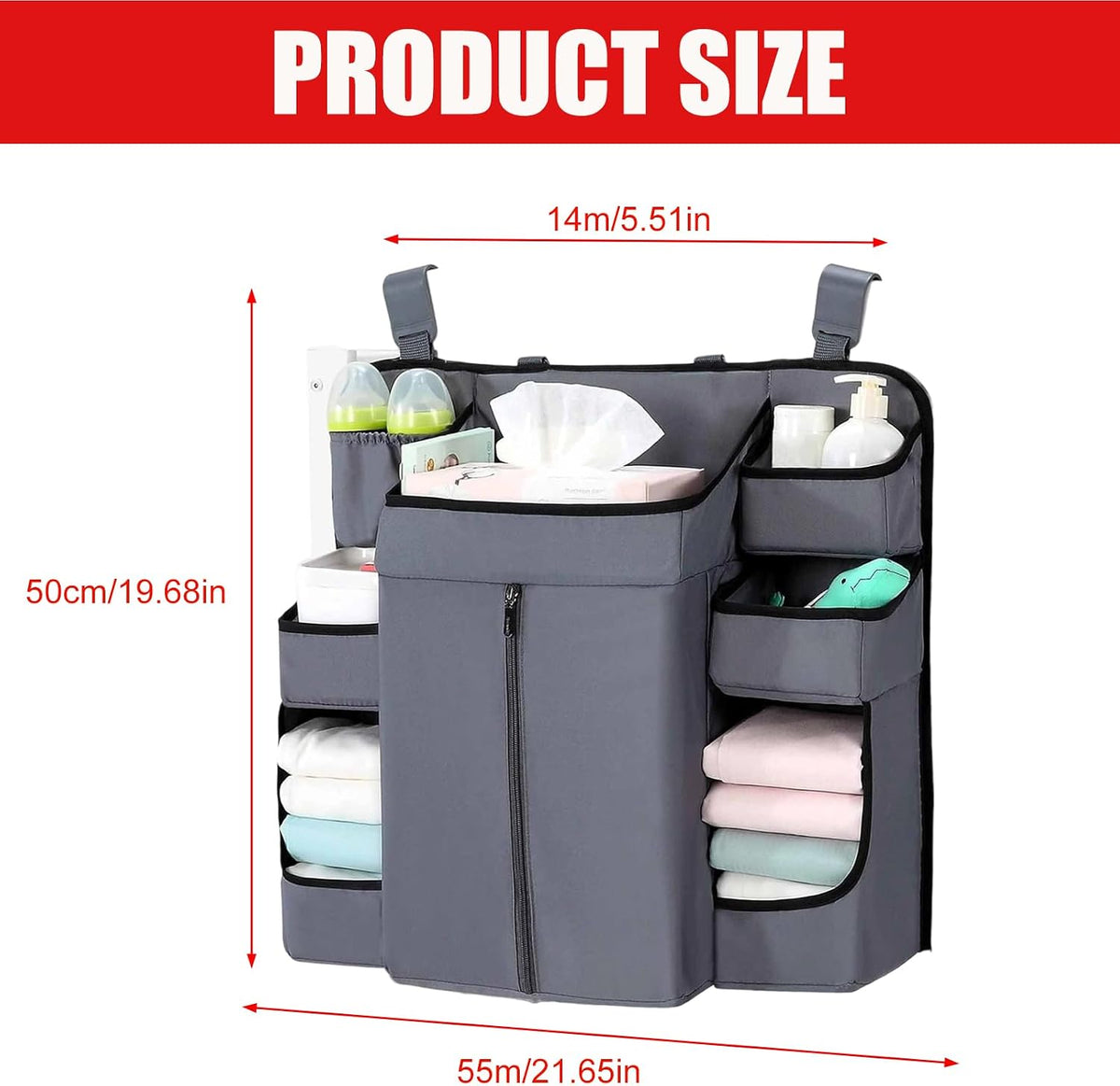 Diaper Organizer for Cribs And Changing Table, Hanging Diaper Caddy With Adjustable Straps Multiple Layer Baby Bed Diaper Stacker Organizer For Toy Diapers Essential