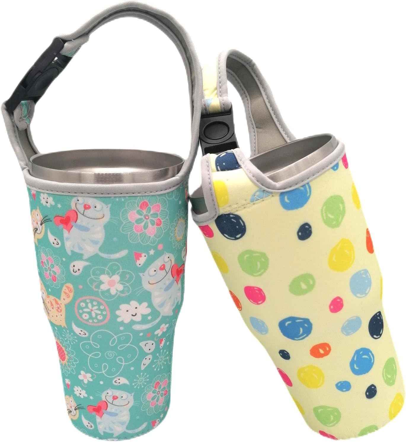 2 Pack Tumbler Carrier Holder Pouch for All 20-30oz Stainless Steel Travel Insulated Coffee Mug, Suitable for Yeti Stanley Ozark Trail Beast Rtic, Neoprene Sleeve with Carrying Handle Reusable Pink