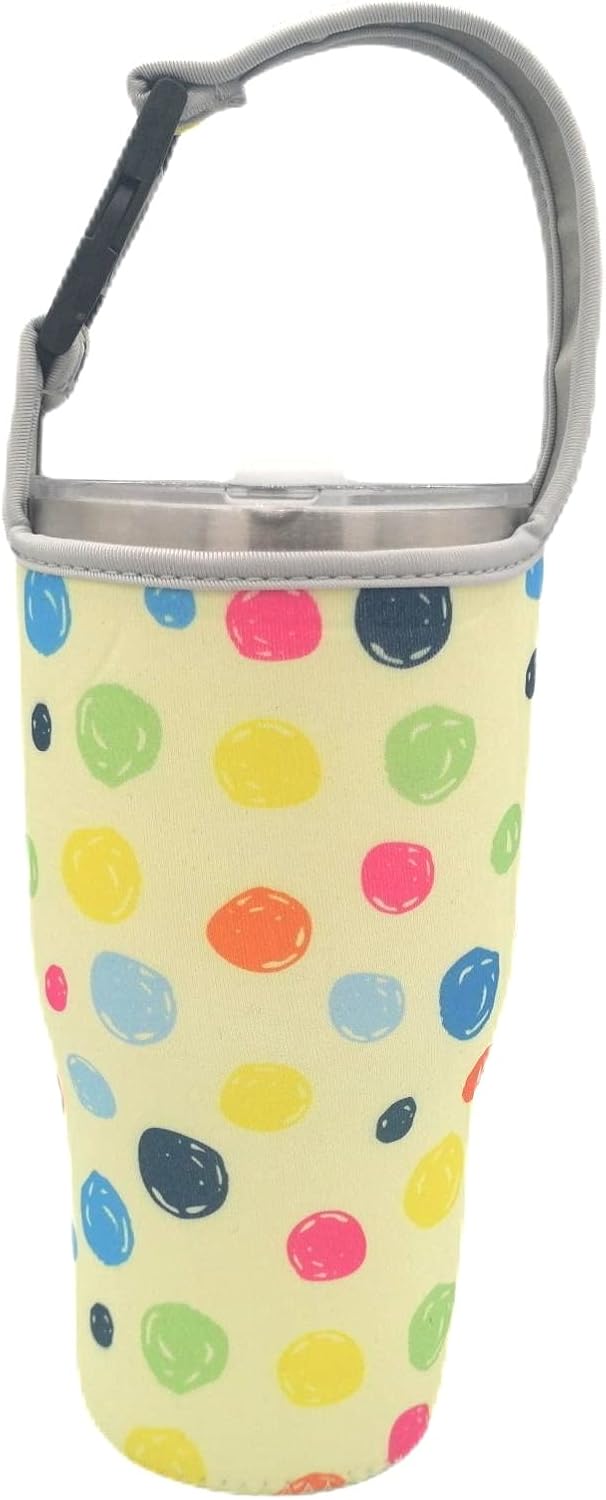 2 Pack Tumbler Carrier Holder Pouch for All 20-30oz Stainless Steel Travel Insulated Coffee Mug, Suitable for Yeti Stanley Ozark Trail Beast Rtic, Neoprene Sleeve with Carrying Handle Reusable Pink