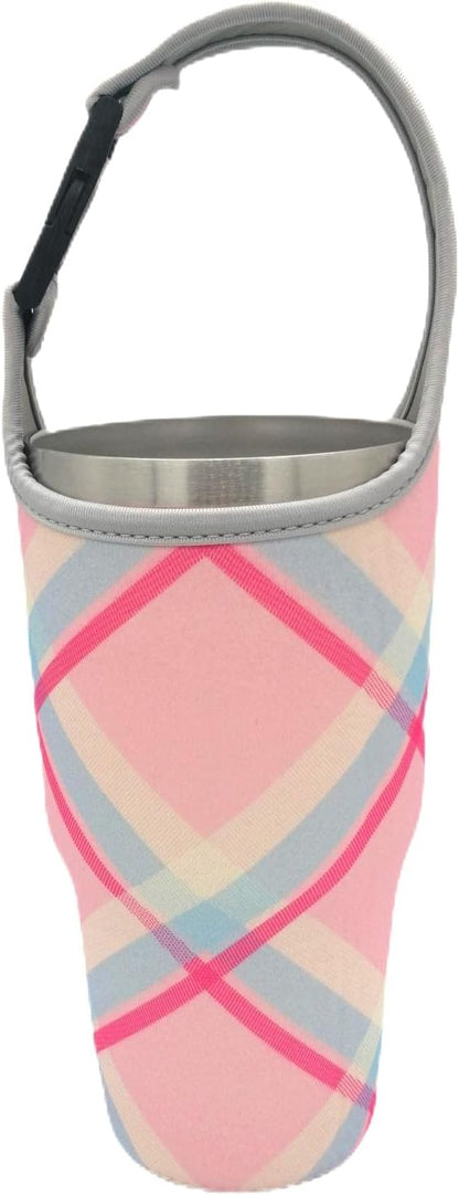 2 Pack Tumbler Carrier Holder Pouch for All 20-30oz Stainless Steel Travel Insulated Coffee Mug, Suitable for Yeti Stanley Ozark Trail Beast Rtic, Neoprene Sleeve with Carrying Handle Reusable Pink