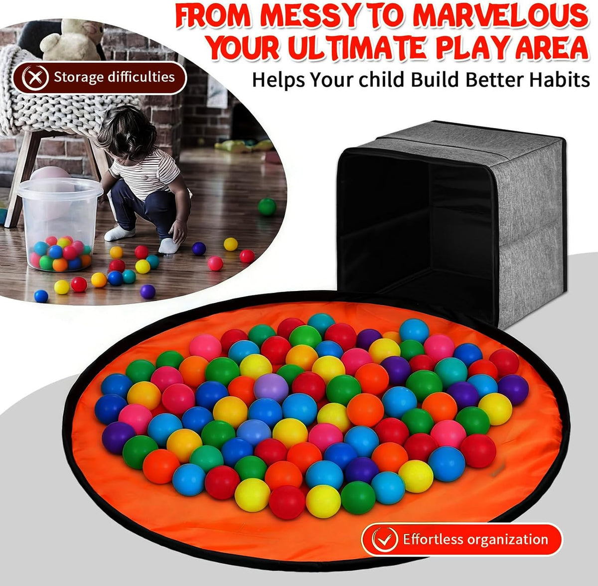 Toy Box Pouches Integrated Game Mat Foldable Design Promotes Up Habits Easy Wipe Folding Toy Box and Game Mat