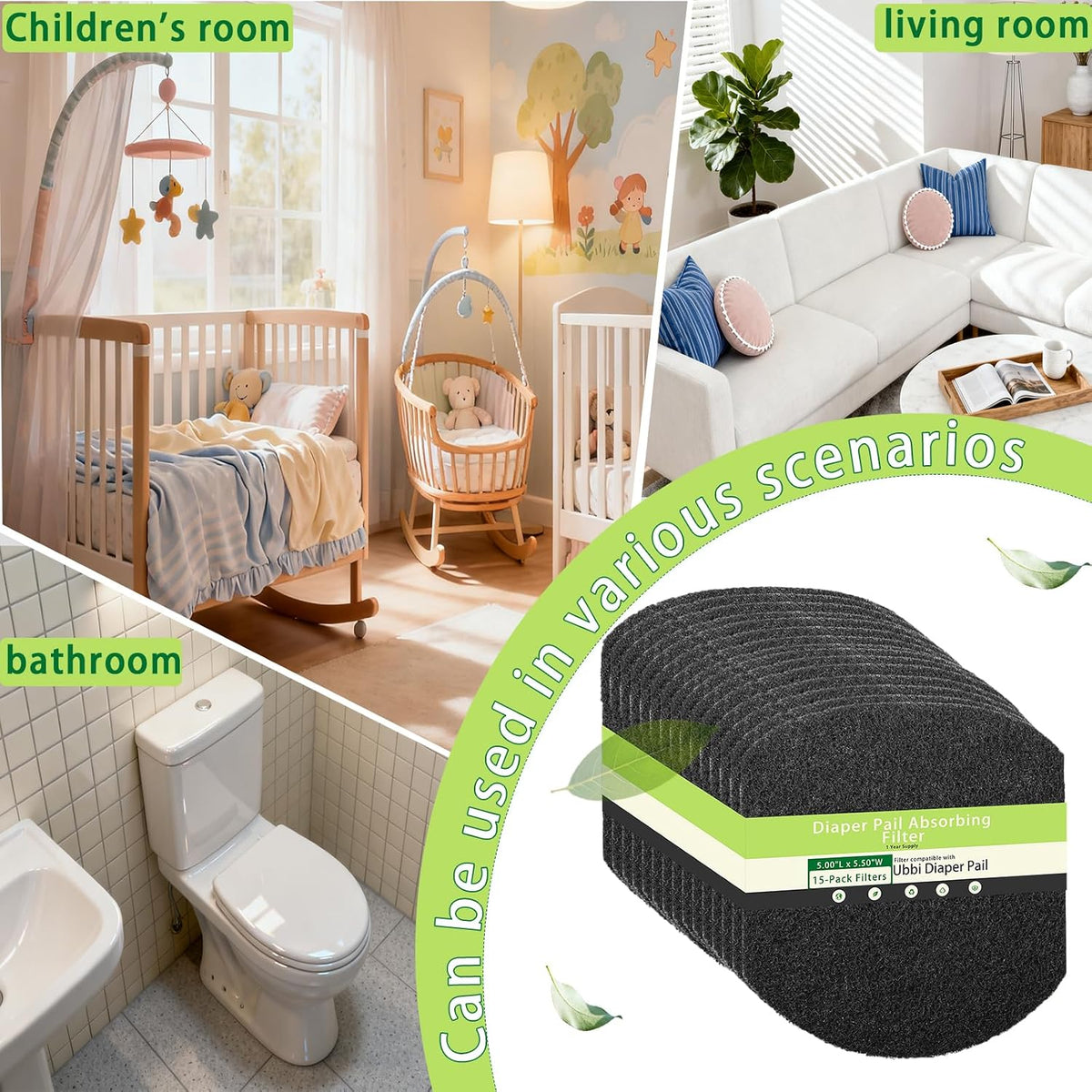 15 Pack Activated Carbon Filters for Ubbi Diaper Pail