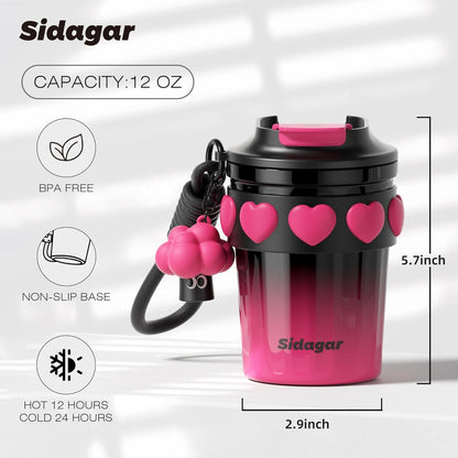 + 12 oz Travel Coffee Mug Spill Proof Leak Proof, Stainless Steel Thermal Coffee Cup with Lid, Resuable Cup for Hot and Cold, Portable Tumbler for Women, Lavender Honey
