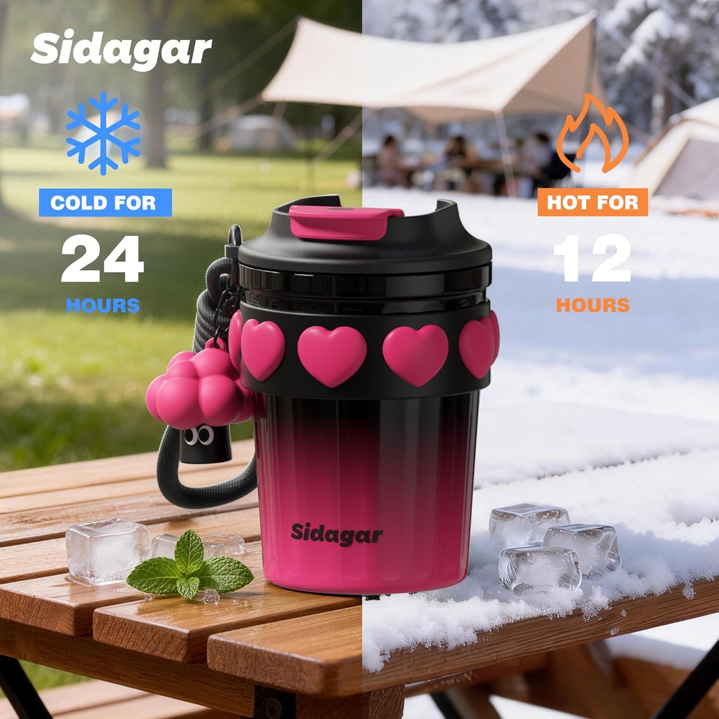 + 12 oz Travel Coffee Mug Spill Proof Leak Proof, Stainless Steel Thermal Coffee Cup with Lid, Resuable Cup for Hot and Cold, Portable Tumbler for Women, Lavender Honey