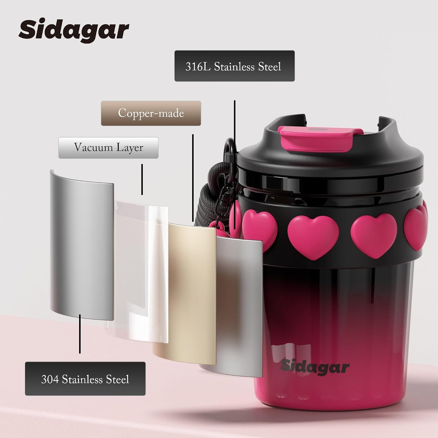 + 12 oz Travel Coffee Mug Spill Proof Leak Proof, Stainless Steel Thermal Coffee Cup with Lid, Resuable Cup for Hot and Cold, Portable Tumbler for Women, Lavender Honey