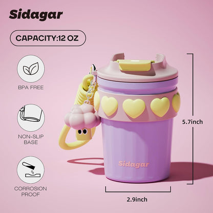 + 12 oz Travel Coffee Mug Spill Proof Leak Proof, Stainless Steel Thermal Coffee Cup with Lid, Resuable Cup for Hot and Cold, Portable Tumbler for Women, Lavender Honey