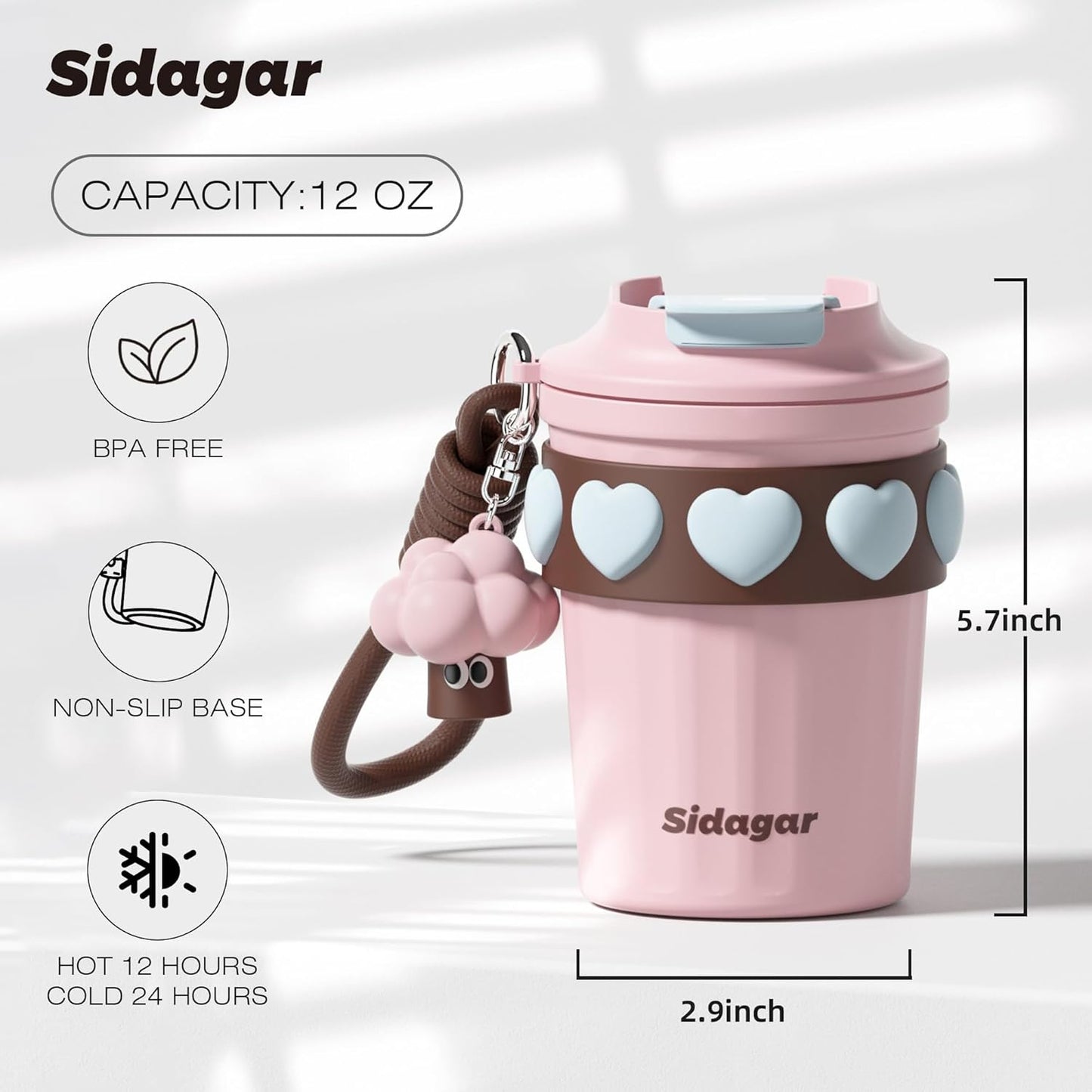 + 12 oz Travel Coffee Mug Spill Proof Leak Proof, Stainless Steel Thermal Coffee Cup with Lid, Resuable Cup for Hot and Cold, Portable Tumbler for Women, Lavender Honey