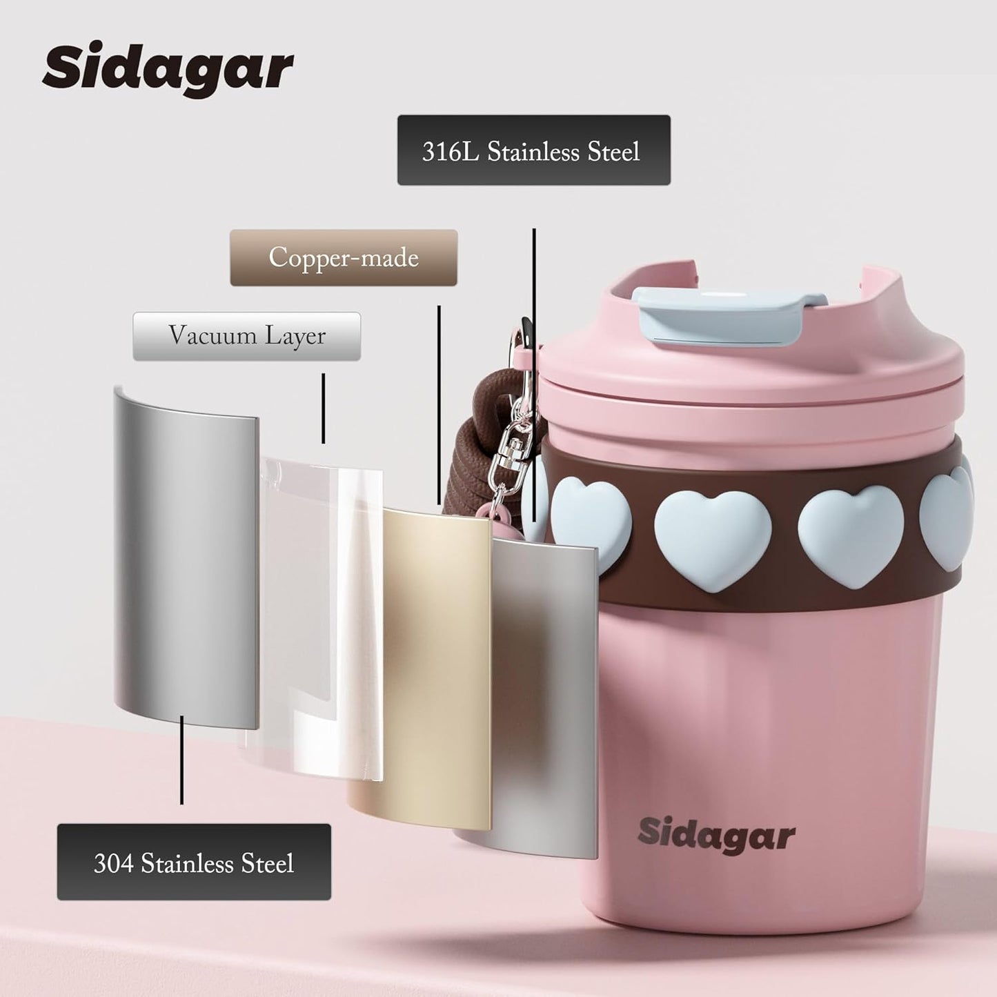 + 12 oz Travel Coffee Mug Spill Proof Leak Proof, Stainless Steel Thermal Coffee Cup with Lid, Resuable Cup for Hot and Cold, Portable Tumbler for Women, Lavender Honey