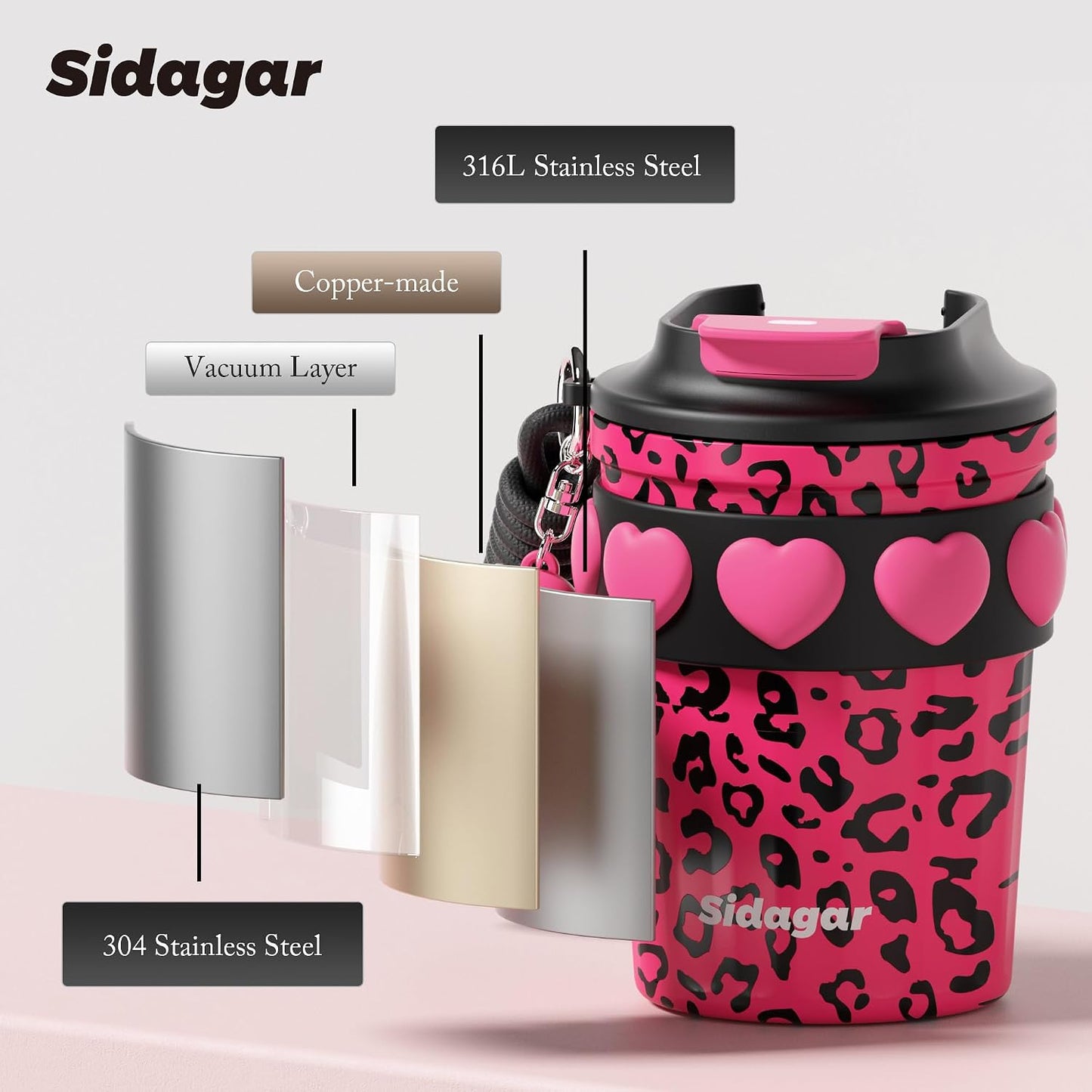 + 12 oz Travel Coffee Mug Spill Proof Leak Proof, Stainless Steel Thermal Coffee Cup with Lid, Resuable Cup for Hot and Cold, Portable Tumbler for Women, Lavender Honey
