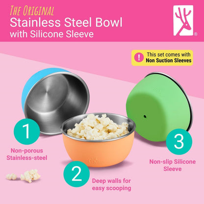 Kids/Toddler Stainless Steel Suction Bowls + Lids | 4pk