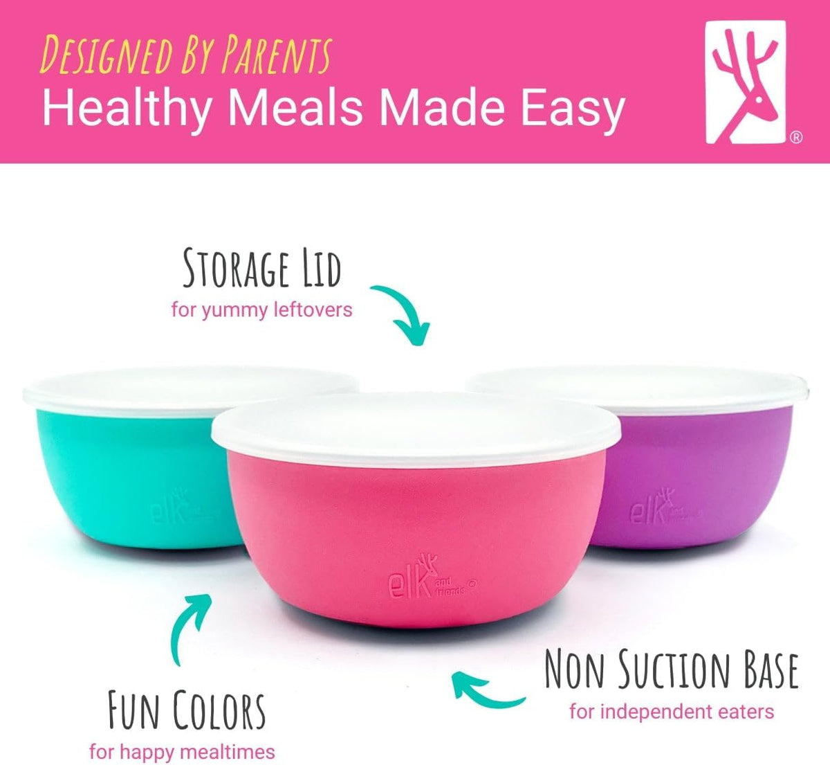 Kids/Toddler Stainless Steel Suction Bowls + Lids | 4pk