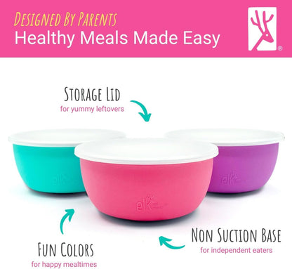 Kids/Toddler Stainless Steel Suction Bowls + Lids | 4pk