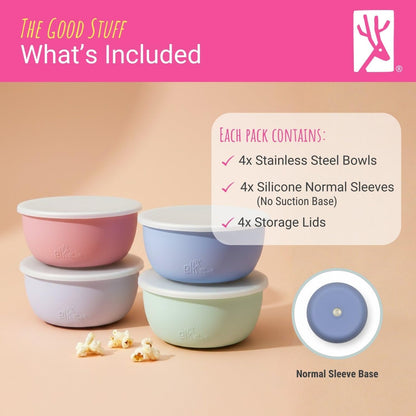Kids/Toddler Stainless Steel Suction Bowls + Lids | 4pk