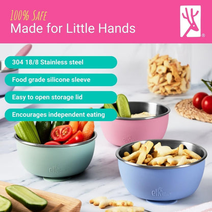 Kids/Toddler Stainless Steel Suction Bowls + Lids | 4pk