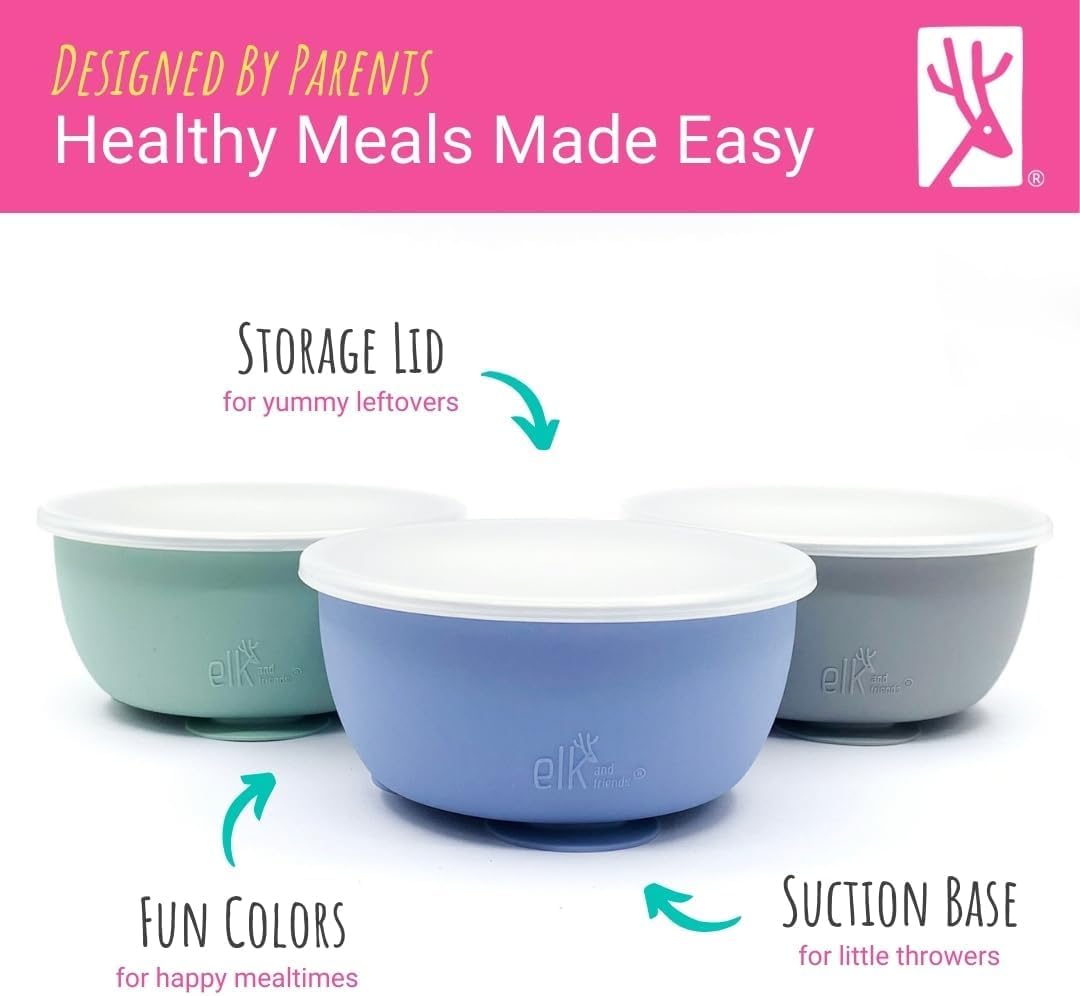 Kids/Toddler Stainless Steel Suction Bowls + Lids | 4pk