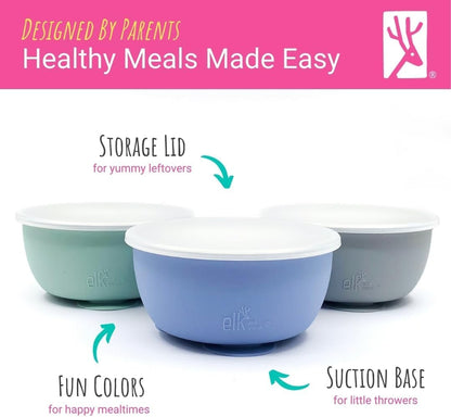 Kids/Toddler Stainless Steel Suction Bowls + Lids | 4pk