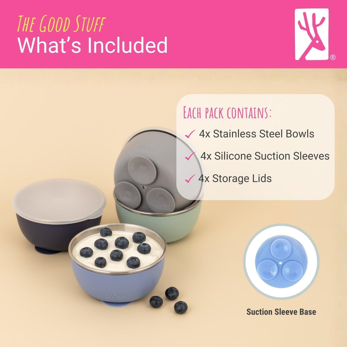 Kids/Toddler Stainless Steel Suction Bowls + Lids | 4pk