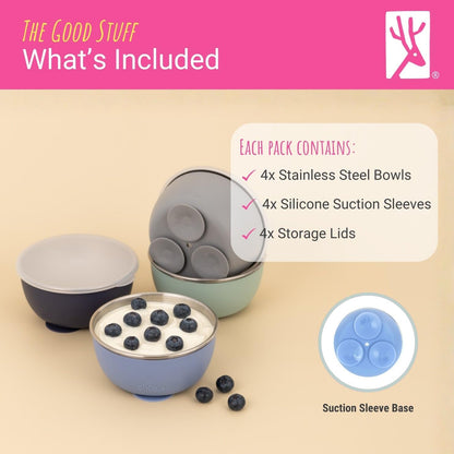 Kids/Toddler Stainless Steel Suction Bowls + Lids | 4pk